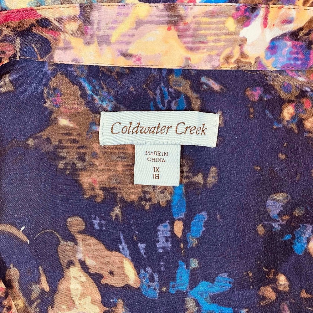 Coldwater Creek 100% Silk Floral Blouse Multi Color Abstract Print Top 1X 18 - Picture 3 of 9